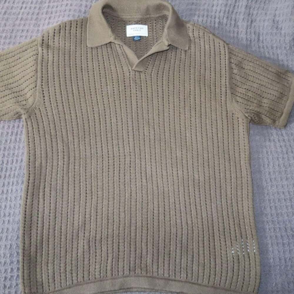 American Eagle Knit Sweater Polo Size S Brown